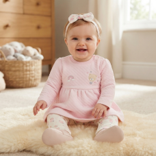 N14604: Baby Girls Quilted Dress, Legging & Headband Outfit (0-9 Months)
